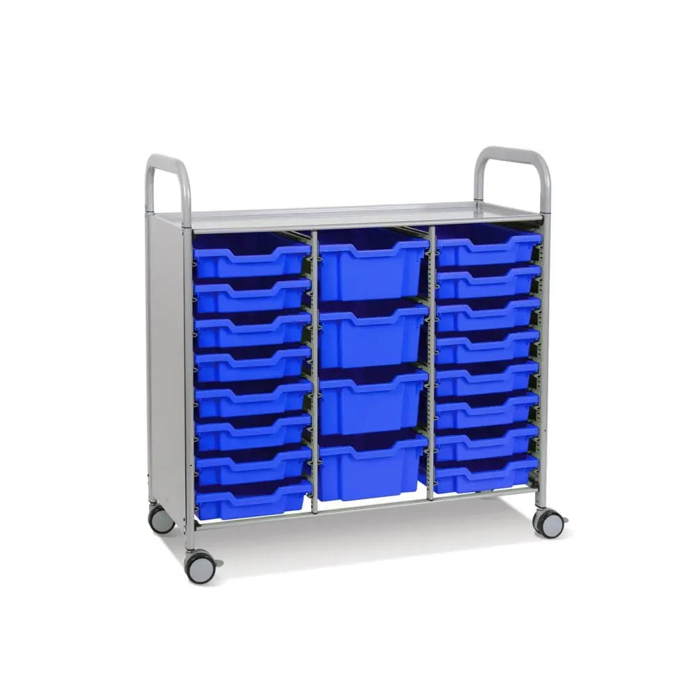 Callero Plus Treble Column Silver Trolley with 16 Shallow & 4 Deep Trays Gratnells
