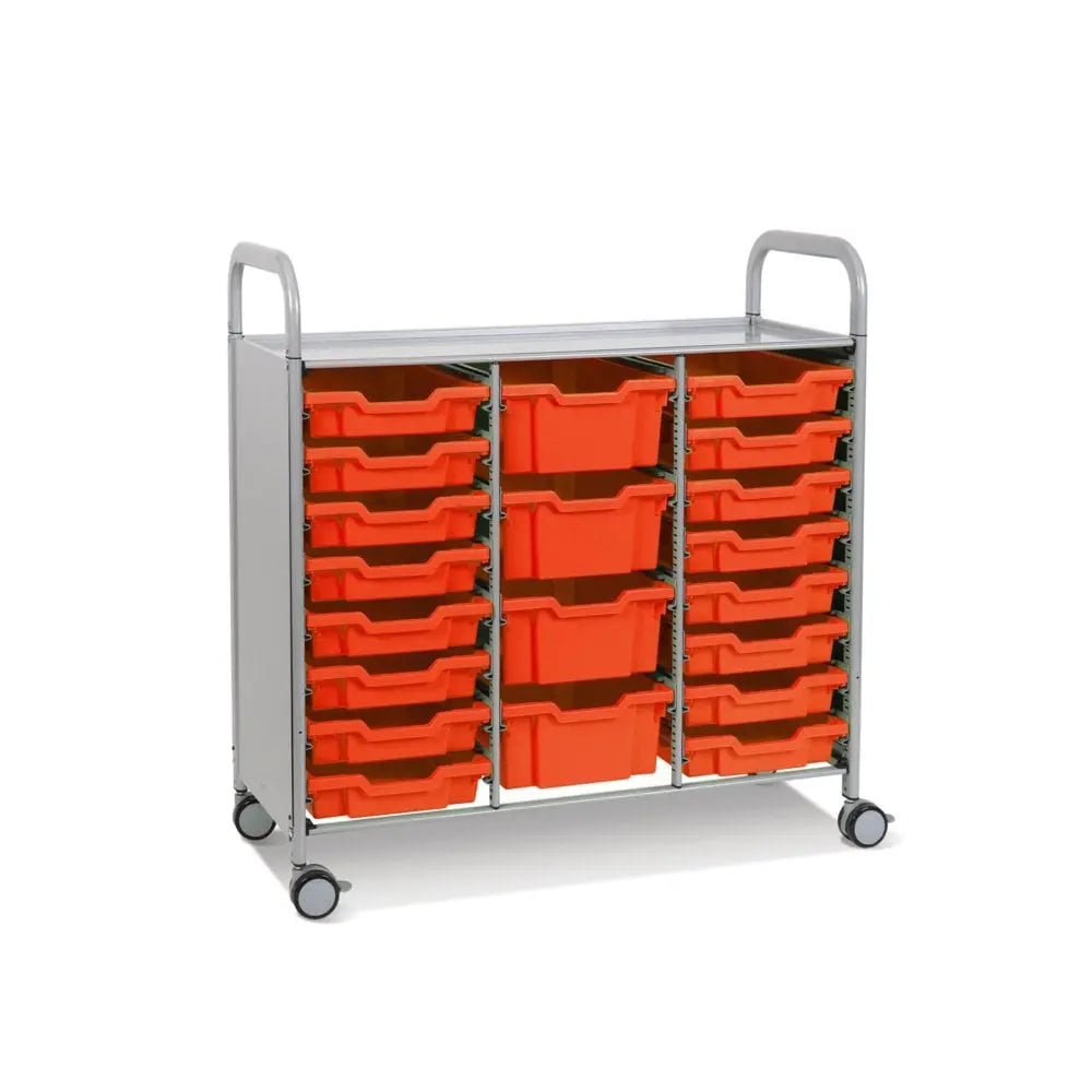 Callero Plus Treble Column Silver Trolley with 16 Shallow & 4 Deep Trays Gratnells