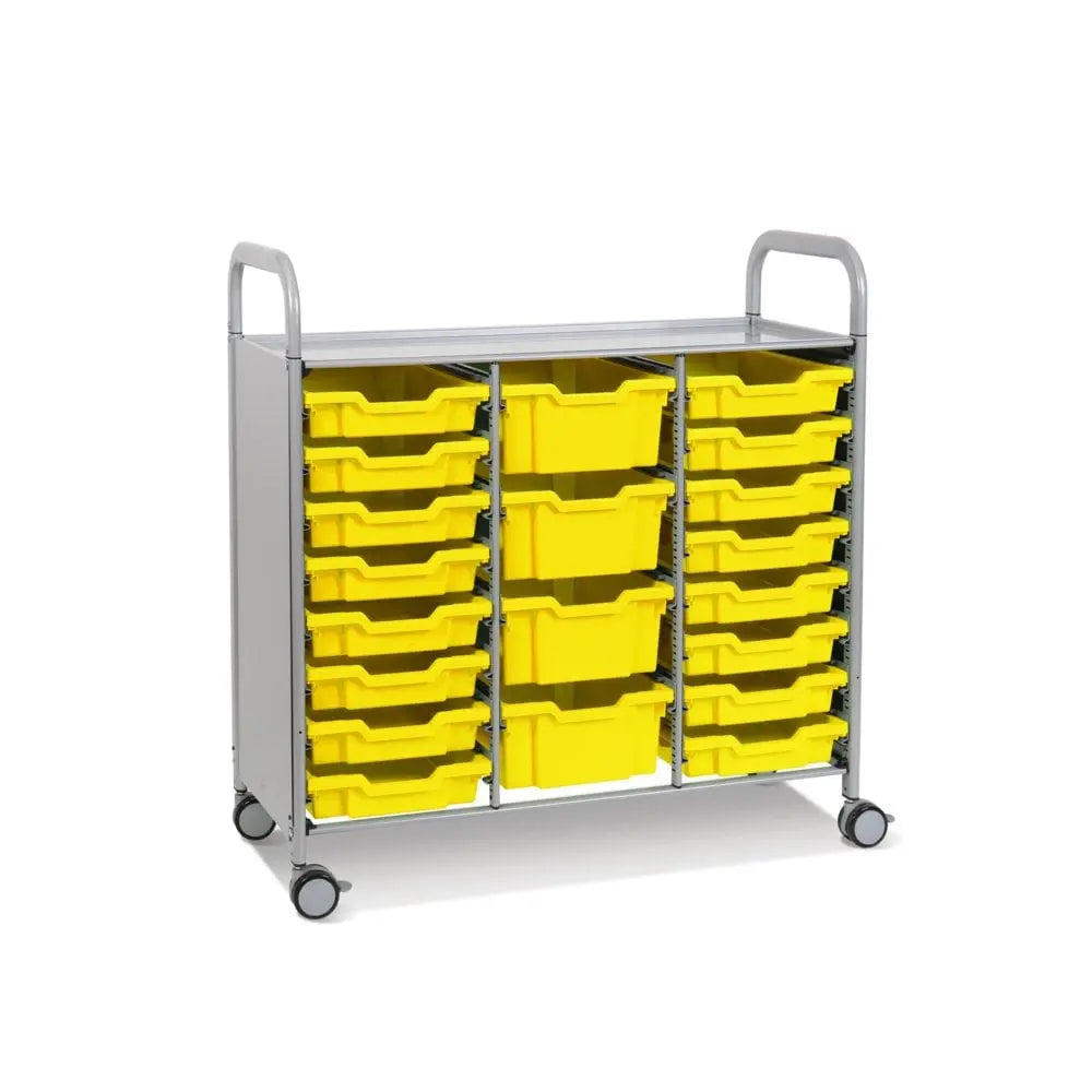 Callero Plus Treble Column Silver Trolley with 16 Shallow & 4 Deep Trays Gratnells