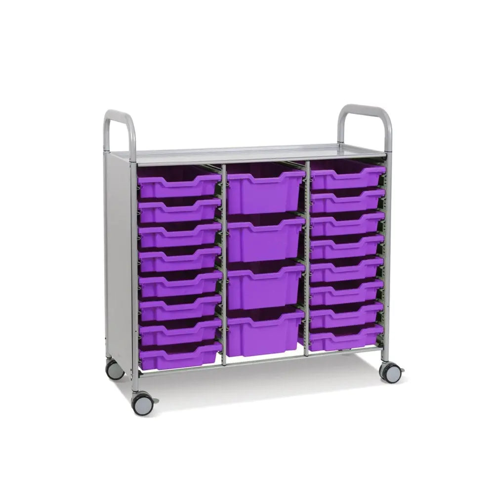Callero Plus Treble Column Silver Trolley with 16 Shallow & 4 Deep Trays Gratnells
