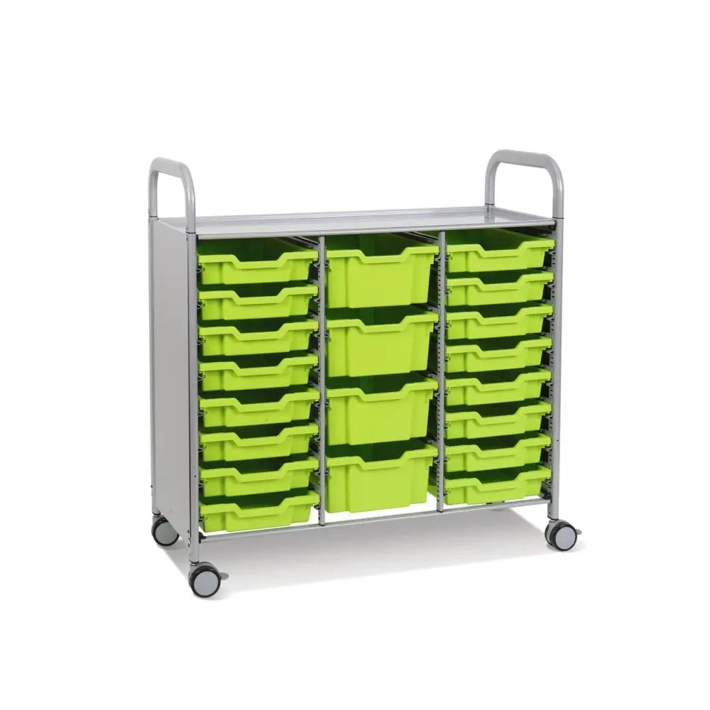 Callero Plus Treble Column Silver Trolley with 16 Shallow & 4 Deep Trays Gratnells