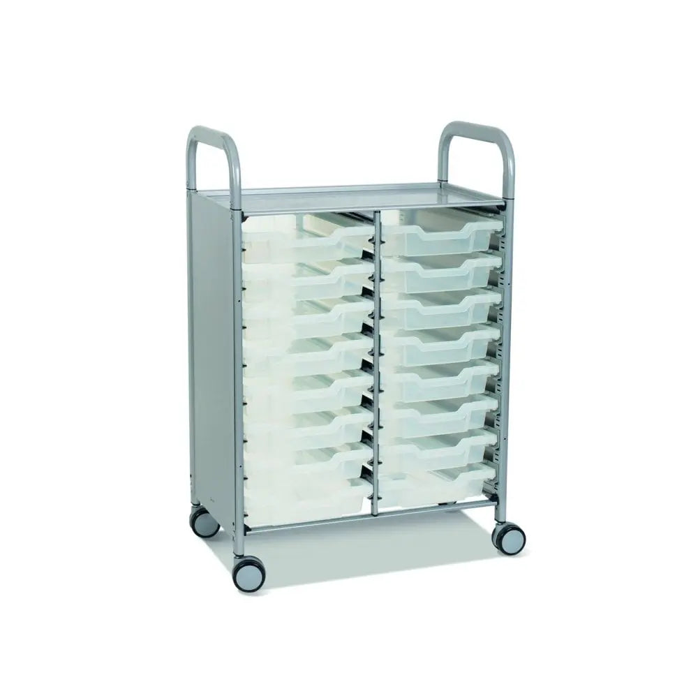 Callero Plus Double Column Silver Trolley with 16 Shallow Trays Gratnells