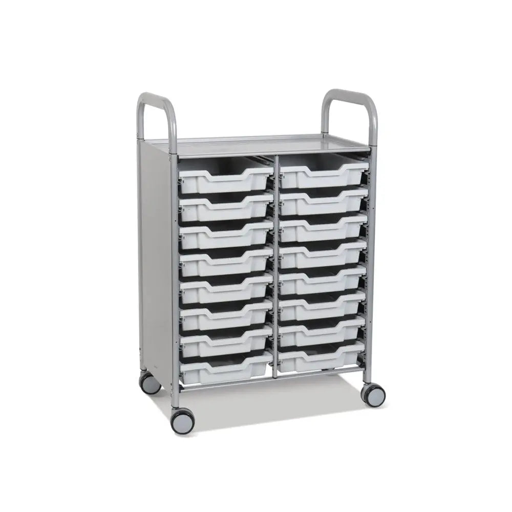 Callero Plus Double Column Silver Trolley with 16 Shallow Trays Gratnells