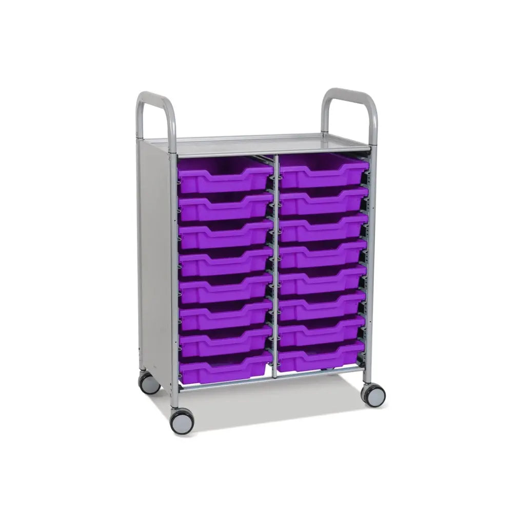 Callero Plus Double Column Silver Trolley with 16 Shallow Trays Gratnells