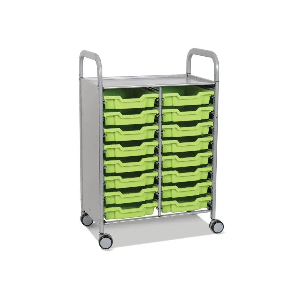 Callero Plus Double Column Silver Trolley with 16 Shallow Trays Gratnells