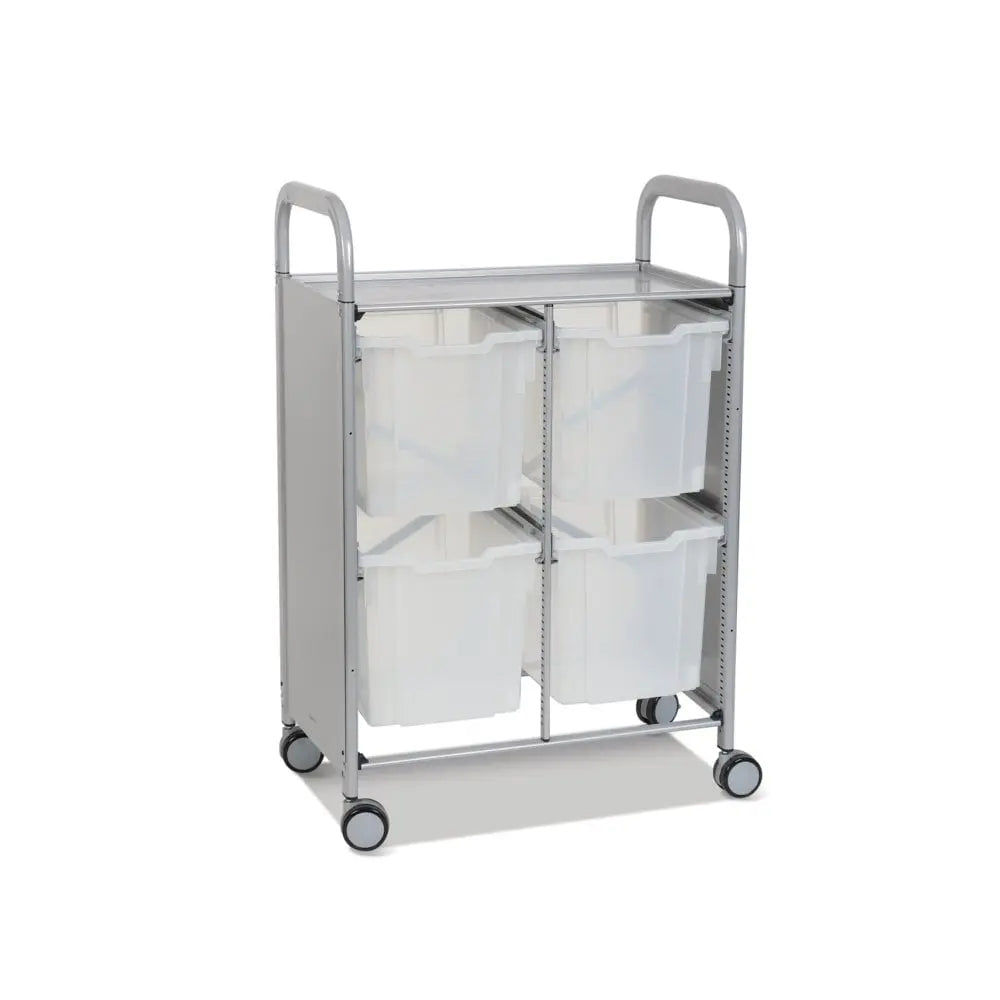 Callero Plus Double Column Silver Trolley with 4 Jumbo Trays Gratnells