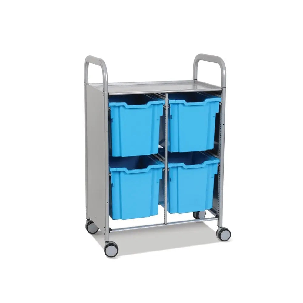 Callero Plus Double Column Silver Trolley with 4 Jumbo Trays Gratnells