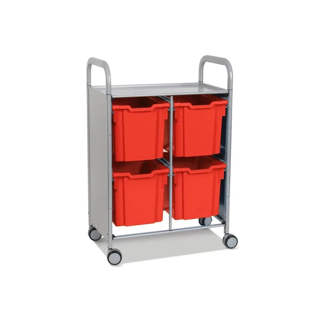 Callero Plus Double Column Silver Trolley with 4 Jumbo Trays Gratnells