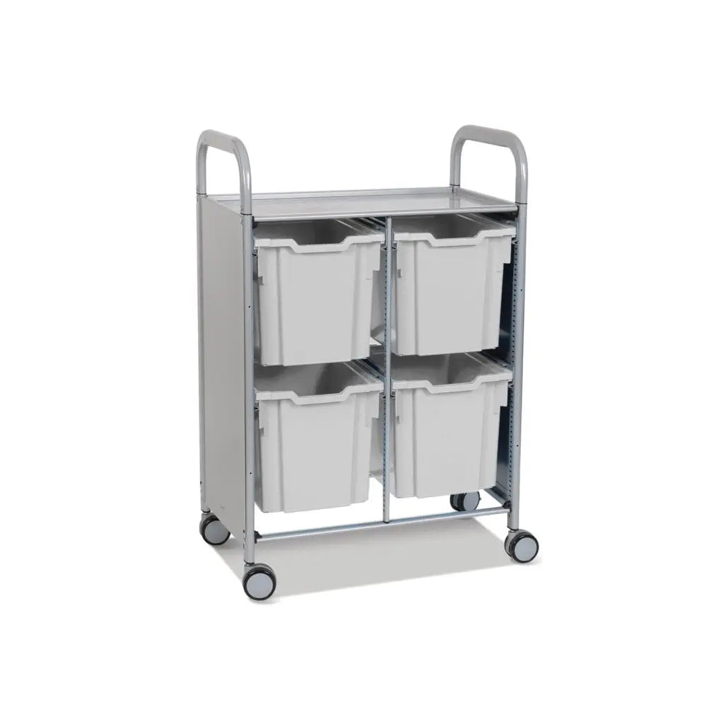 Callero Plus Double Column Silver Trolley with 4 Jumbo Trays Gratnells