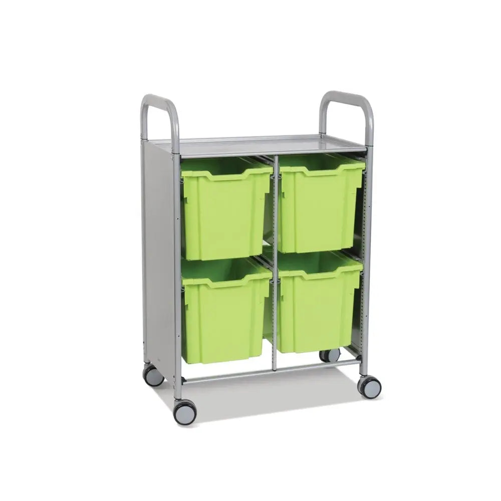 Callero Plus Double Column Silver Trolley with 4 Jumbo Trays Gratnells