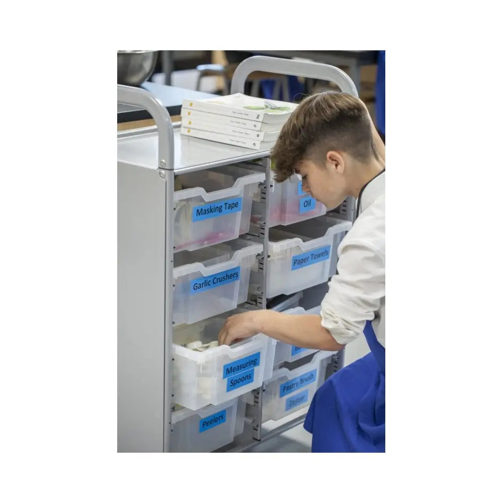 Callero Plus Double Column Silver Trolley with 8 Deep Trays Gratnells