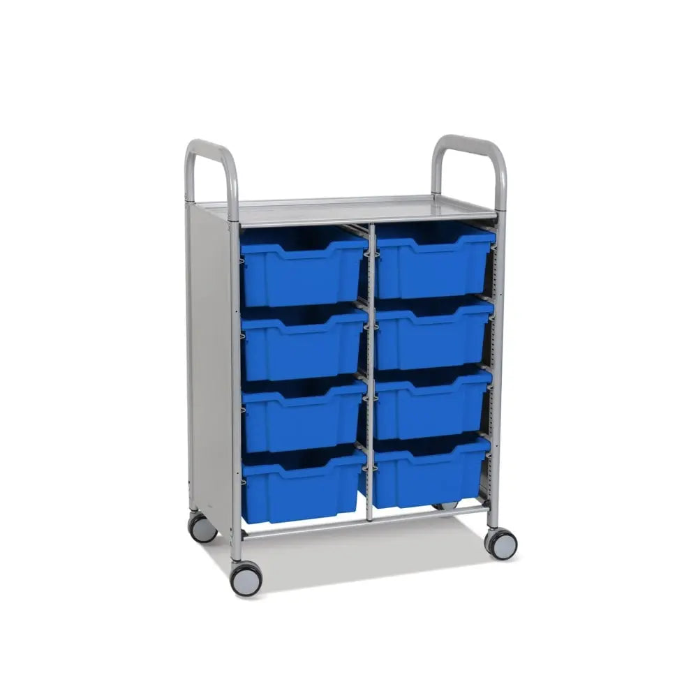 Callero Plus Double Column Silver Trolley with 8 Deep Trays Gratnells