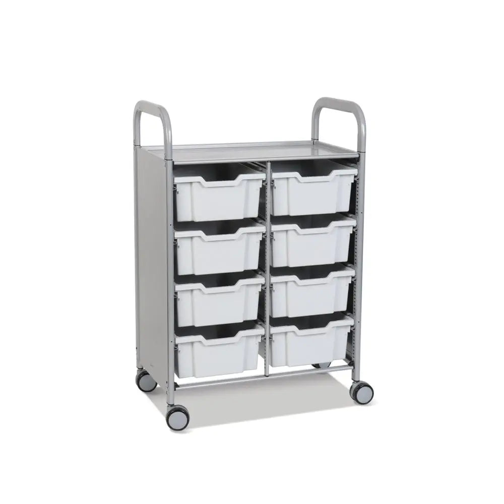 Callero Plus Double Column Silver Trolley with 8 Deep Trays Gratnells