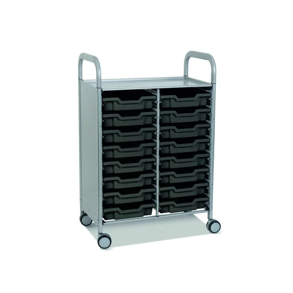 Callero Plus Double Column Silver Trolley with 16 Shallow Trays Gratnells
