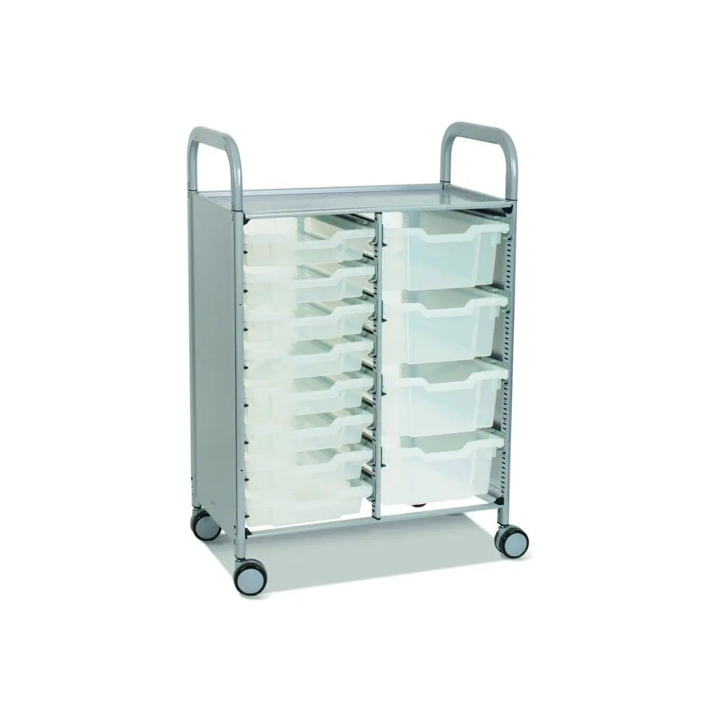 Callero Plus Double Column Silver Trolley with 8 Shallow & 4 Deep Trays Gratnells