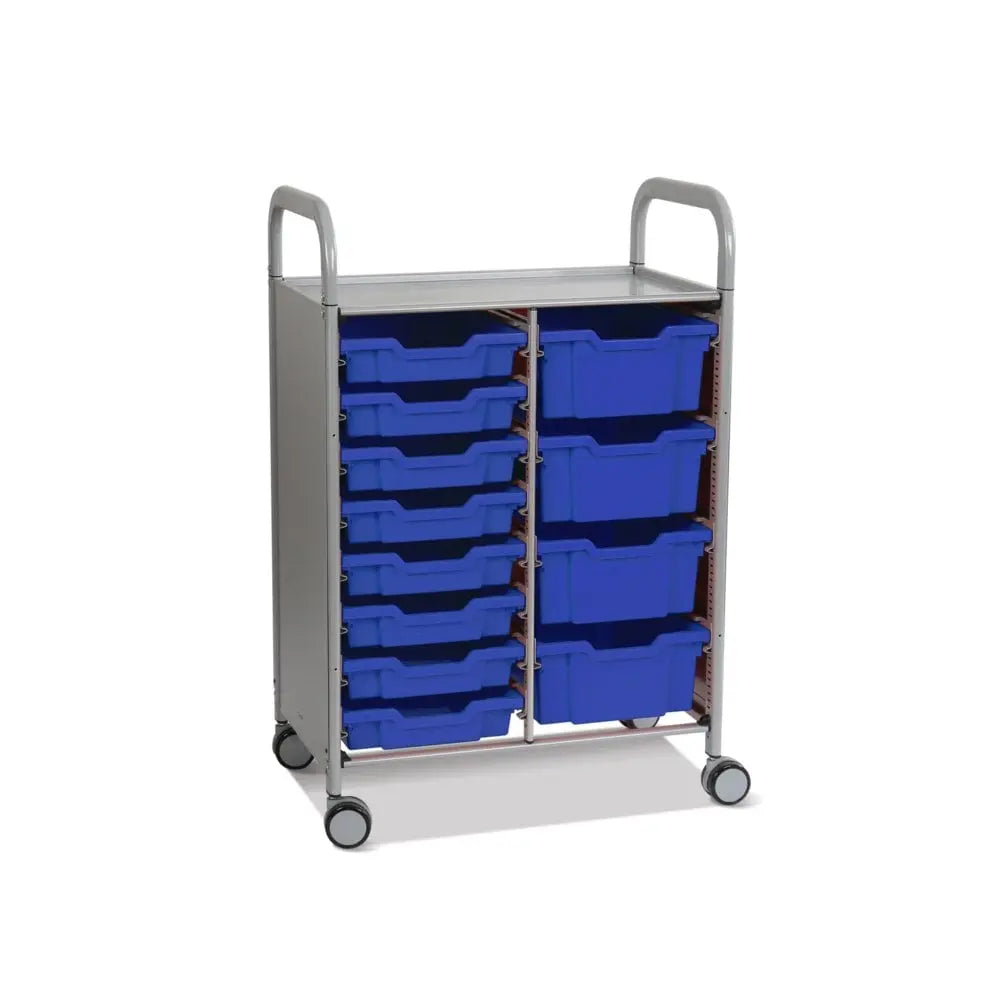 Callero Plus Double Column Silver Trolley with 8 Shallow & 4 Deep Trays Gratnells