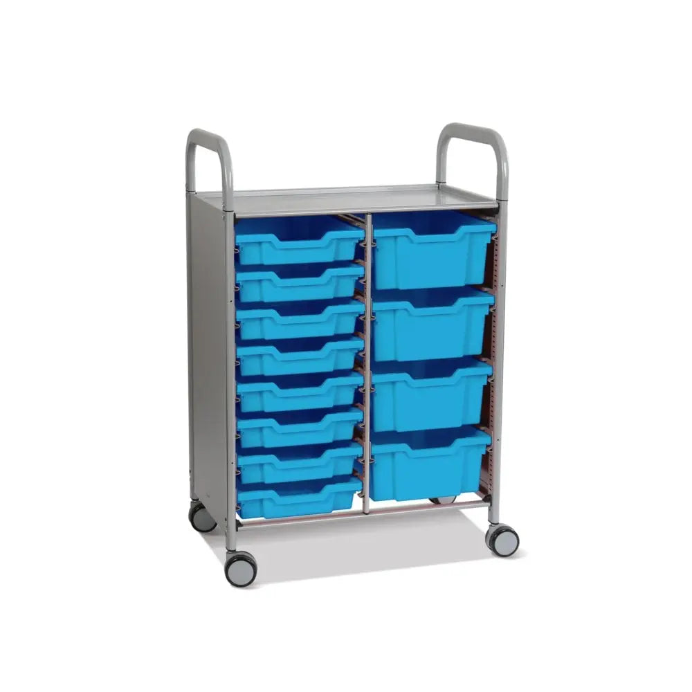 Callero Plus Double Column Silver Trolley with 8 Shallow & 4 Deep Trays Gratnells