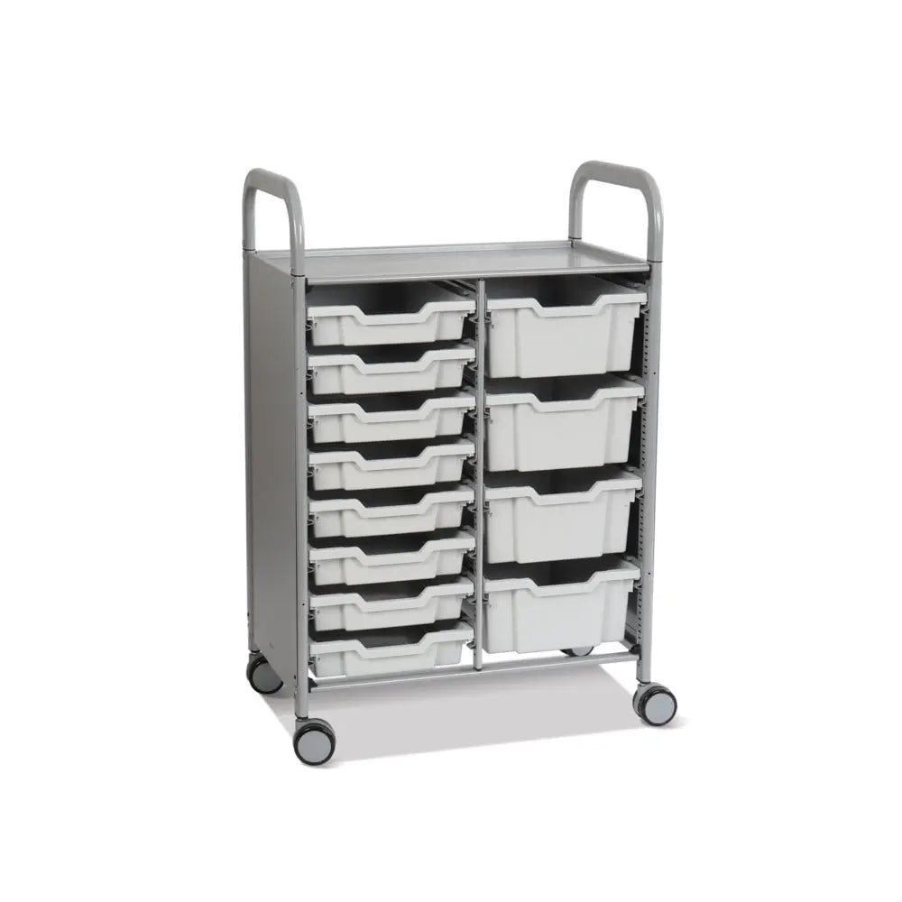 Callero Plus Double Column Silver Trolley with 8 Shallow & 4 Deep Trays Gratnells