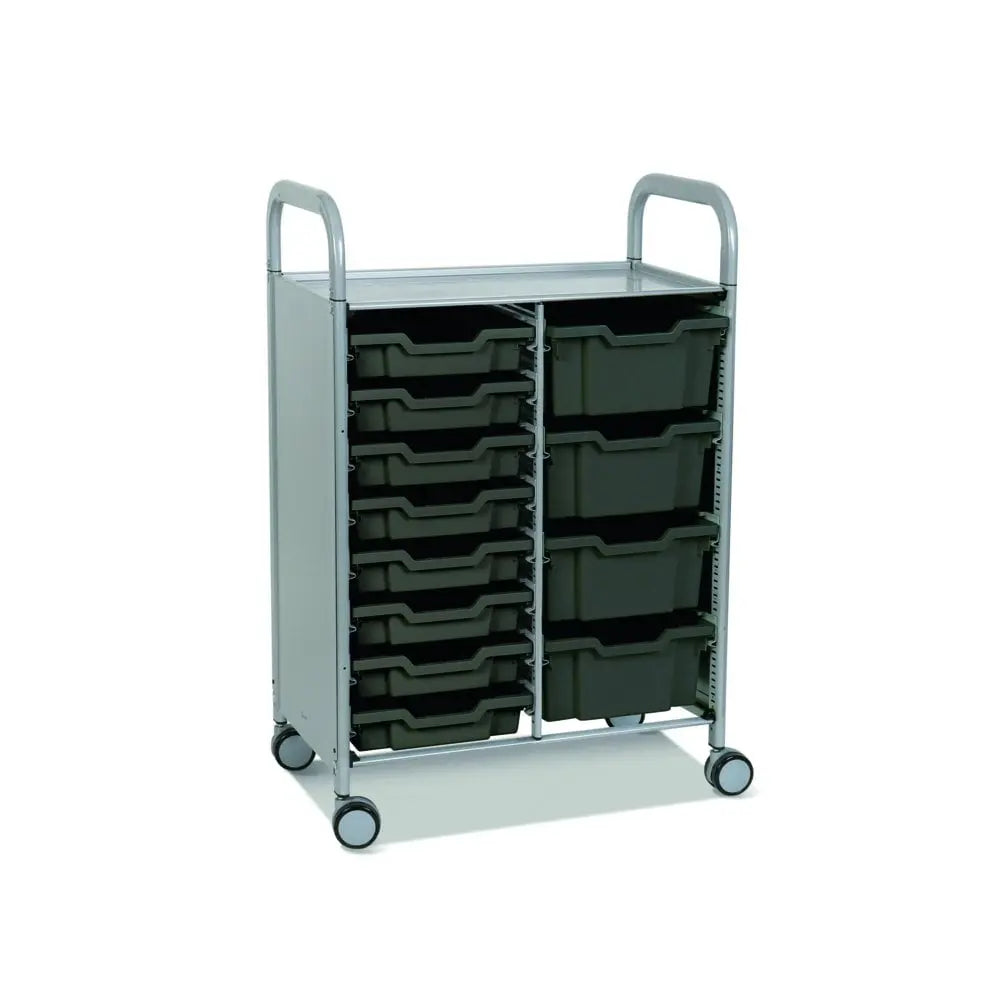 Callero Plus Double Column Silver Trolley with 8 Shallow & 4 Deep Trays Gratnells