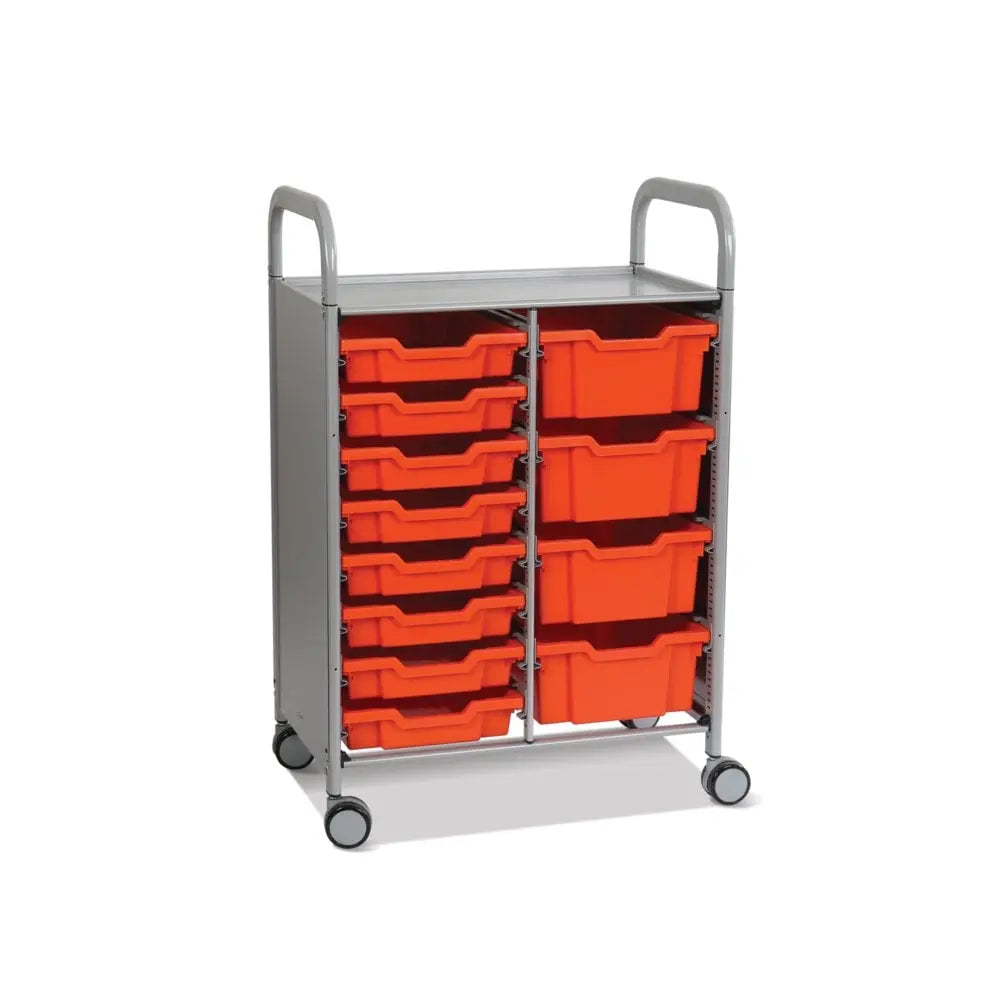Callero Plus Double Column Silver Trolley with 8 Shallow & 4 Deep Trays Gratnells