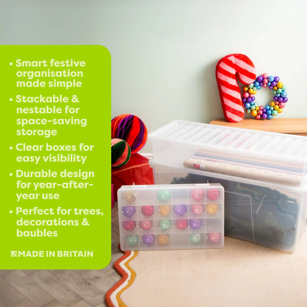 Wham Festive 3 Piece Tree, Decoration & Bauble Storage Boxes Clear Wham Storage