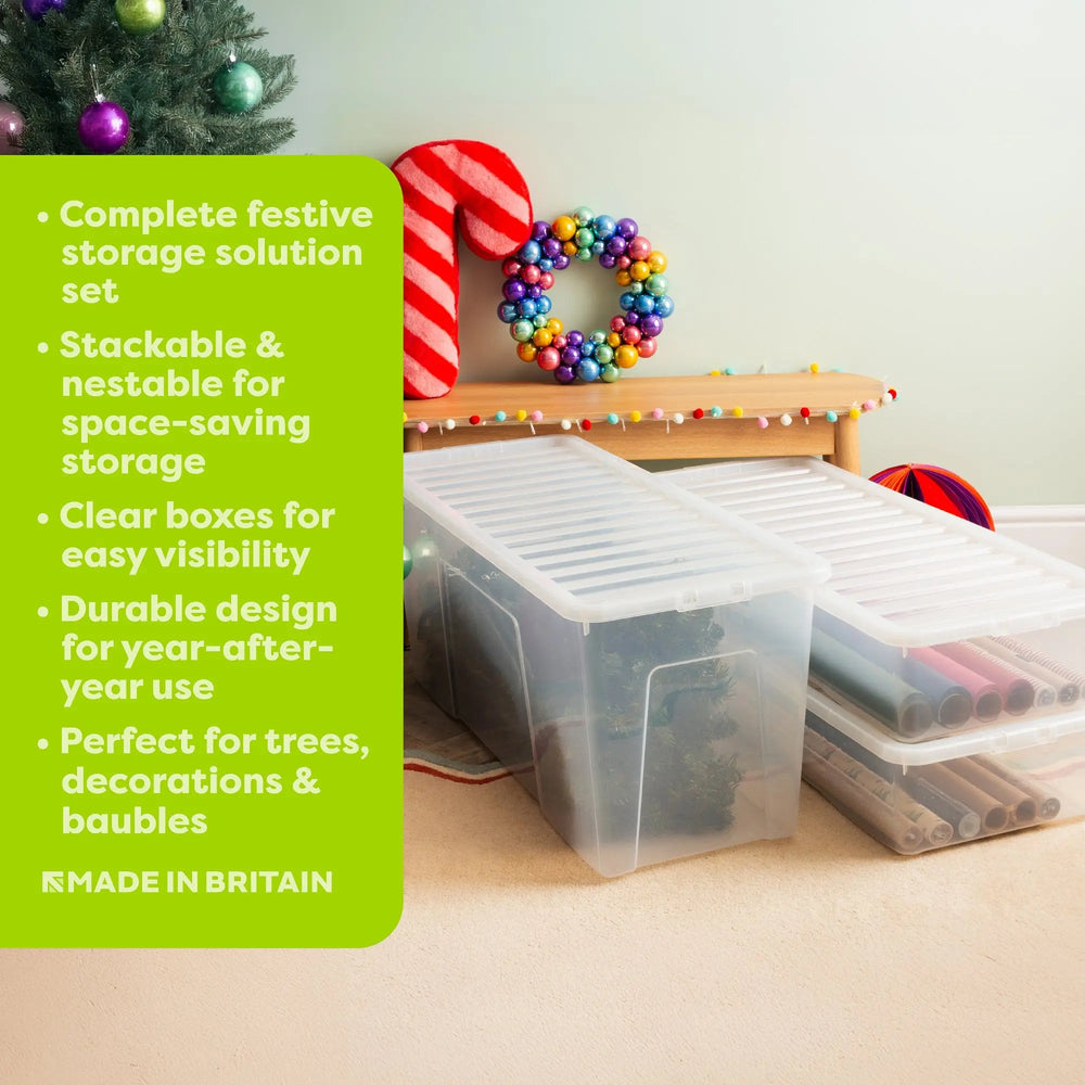 Wham Festive 3 Piece Tree & 2 Decoration Storage Boxes Clear Wham Storage