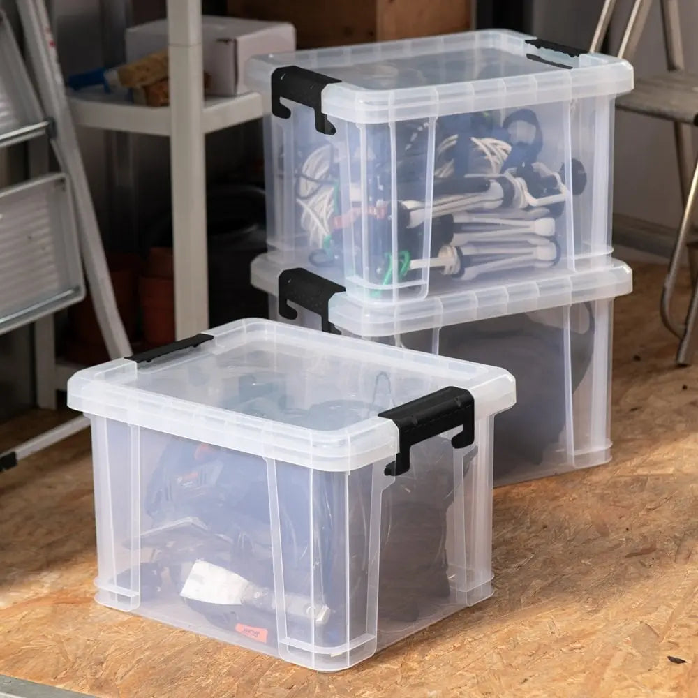 Stack Master Rubber Base Pack of 3 - 35 Litre Stackmaster Storage Boxes with Lids | Plastic Box Shop