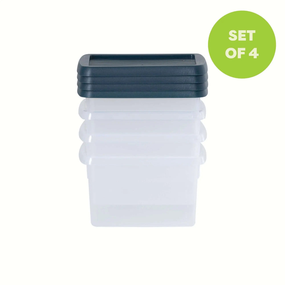 Set of 4 - 1.5 Litre Wham Plastic Storage Boxes with Mixed Coloured Lids Wham Storage
