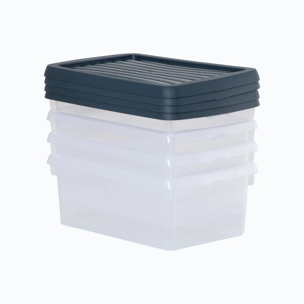 Set of 4 - 3.5 Litre Wham Plastic Storage Boxes with blue/grey Lids Wham Storage