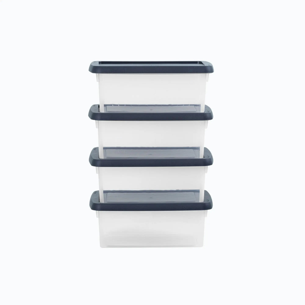 Set of 4 - 3.5 Litre Wham Plastic Storage Boxes with blue/grey Lids Wham Storage