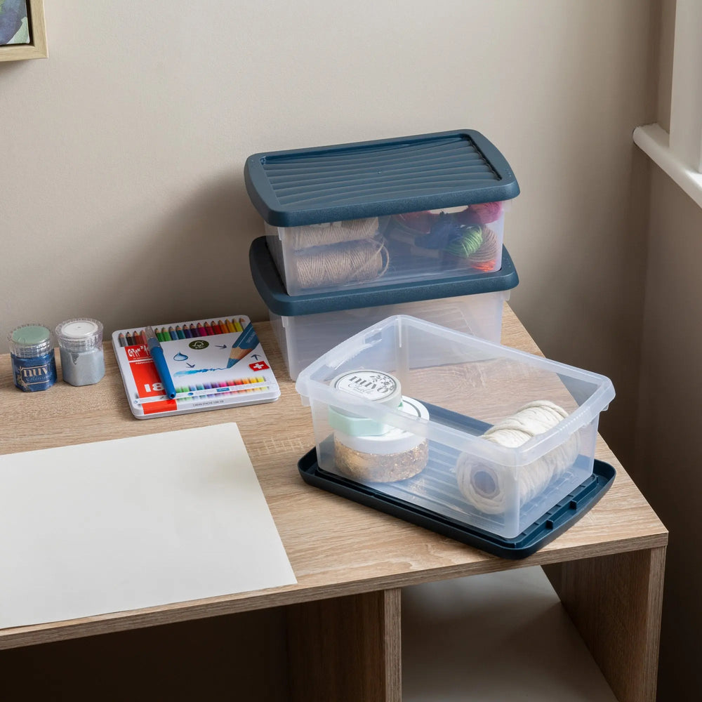 Set of 4 - 3.5 Litre Wham Plastic Storage Boxes with blue/grey Lids Wham Storage