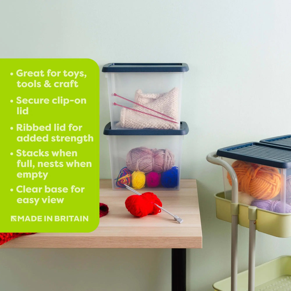 Set of 4 - 6.7 Litre Wham Plastic Storage Boxes with Coloured Lids Wham Storage