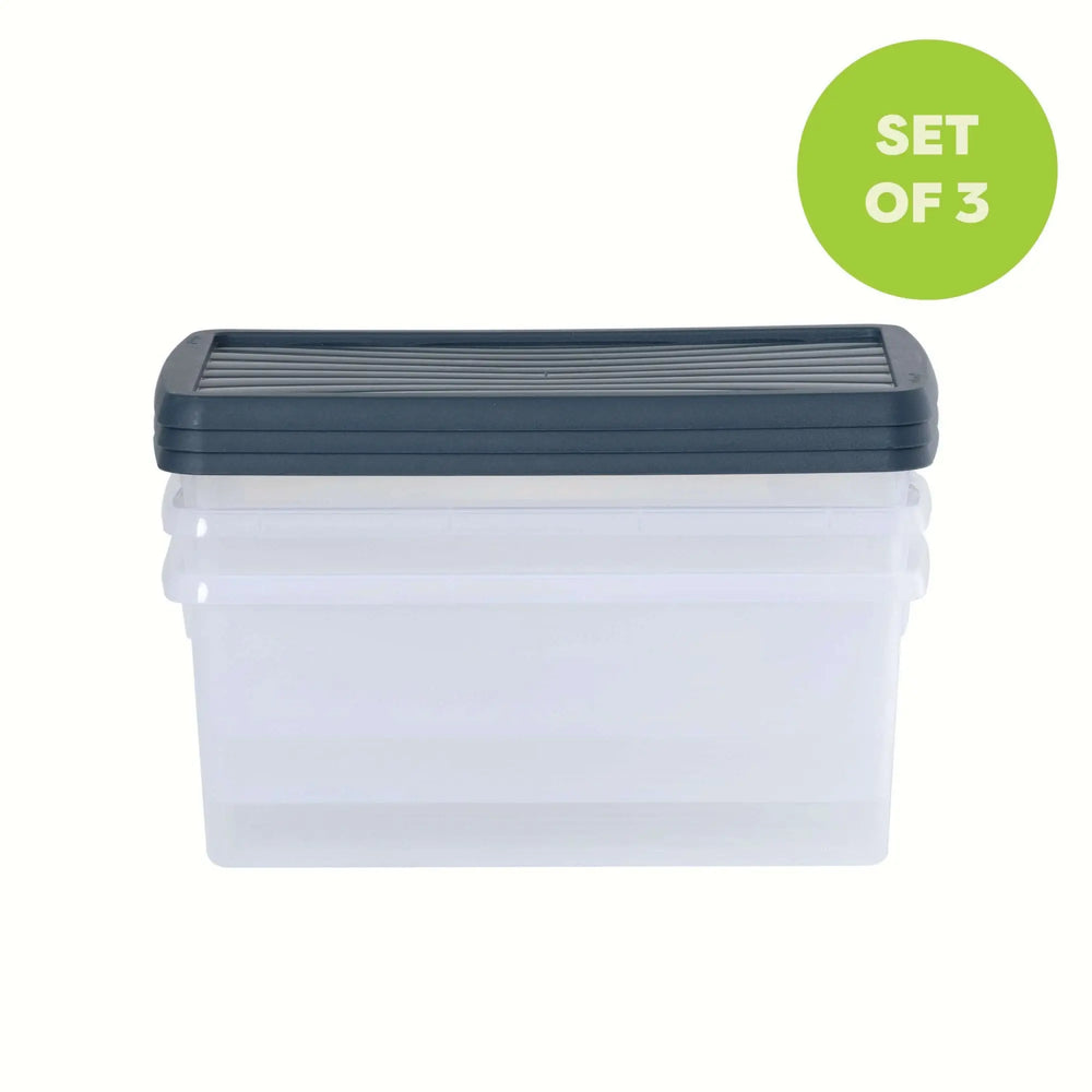 Set of 3 - 9 Litre Wham Plastic Storage Boxes with Mixed Coloured Lids - Shoe Boxes Wham Storage