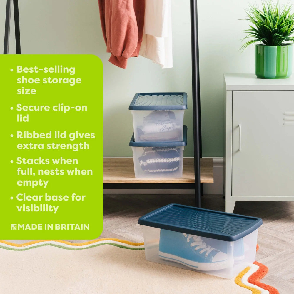 Set of 3 - 9 Litre Wham Plastic Storage Boxes with Mixed Coloured Lids - Shoe Boxes Wham Storage