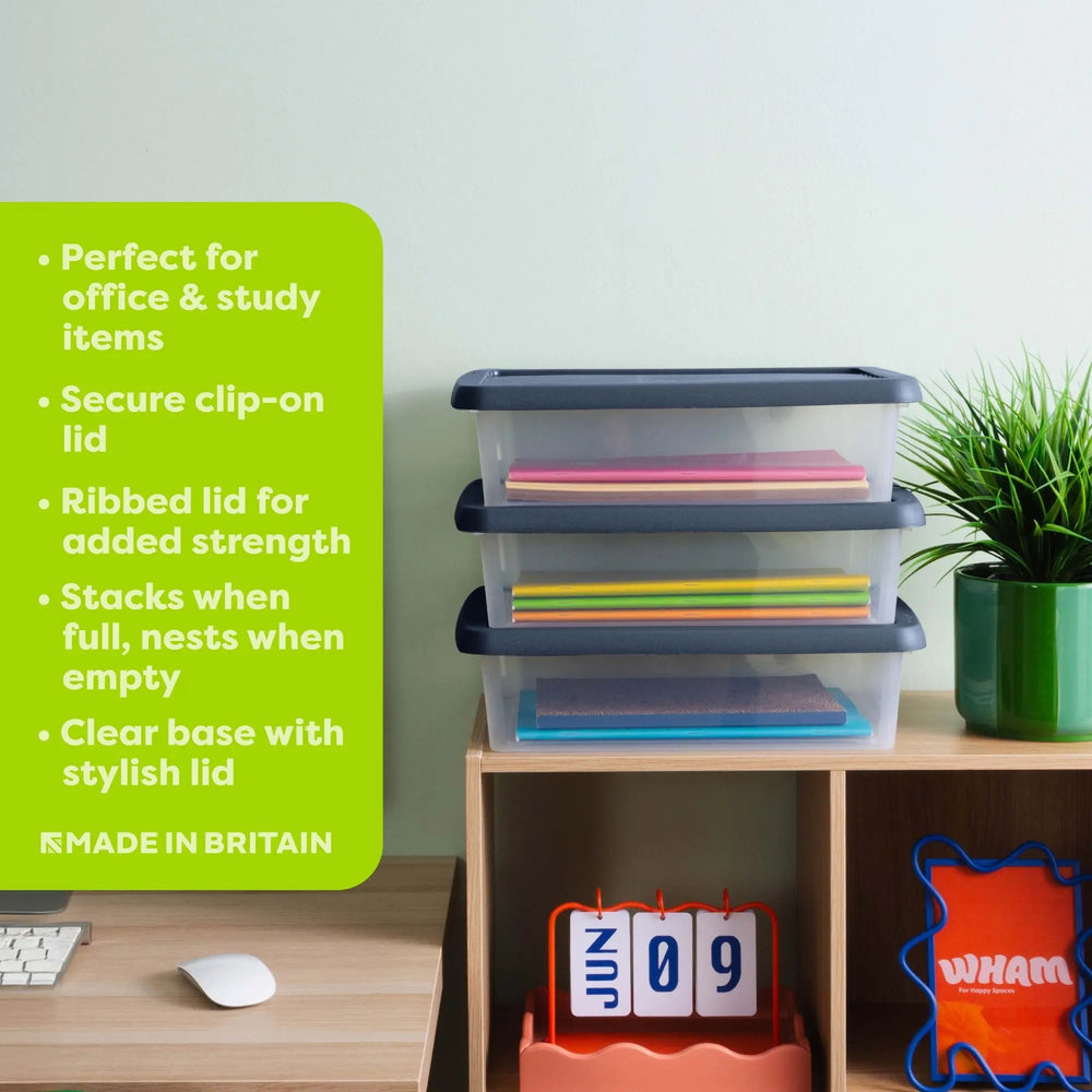 Set of 3 Wham Box 8 Litre Plastic Storage Box with Lid Wham Storage