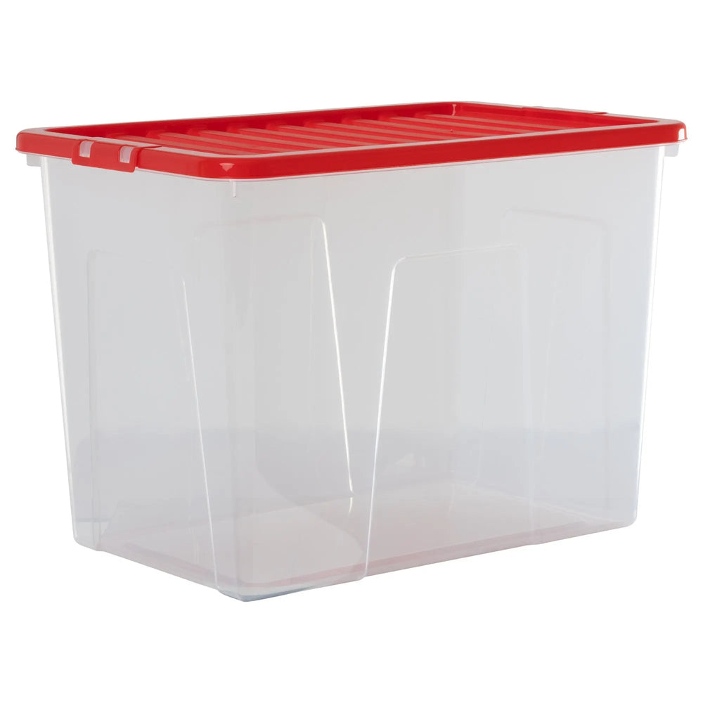 Pack of 3 - 80 Litre Crystal Boxes with Coloured Lids Wham Storage