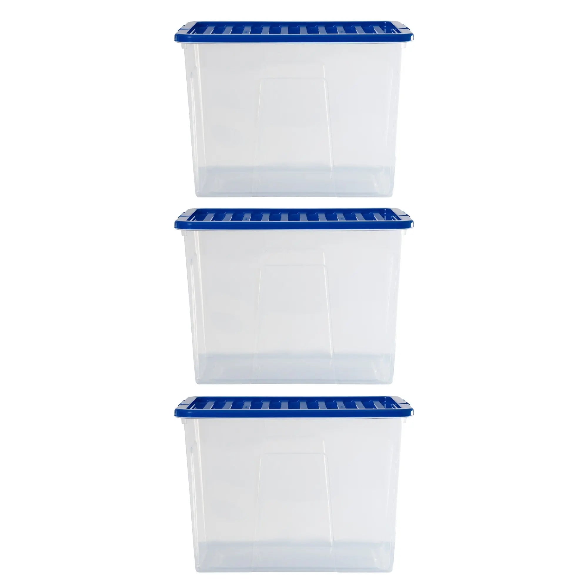 Pack of 3 - 80 Litre Crystal Boxes with Coloured Lids | Plastic Box Shop