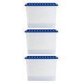 Pack of 3 - 80 Litre Crystal Boxes with Coloured Lids Wham Storage