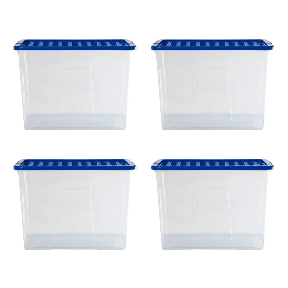 Pack of 4 - 80 Litre Crystal Boxes with Coloured Lids Wham Storage