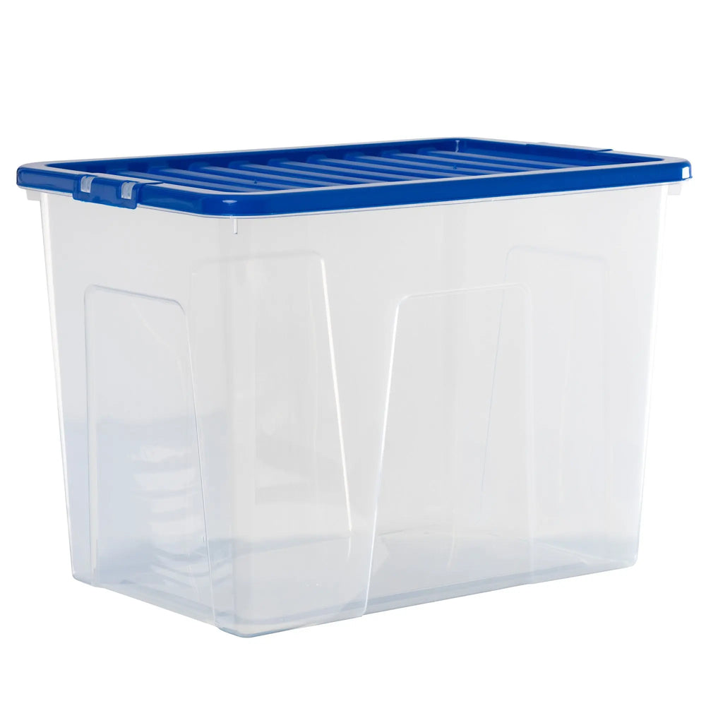 Pack of 4 - 80 Litre Crystal Boxes with Coloured Lids Wham Storage