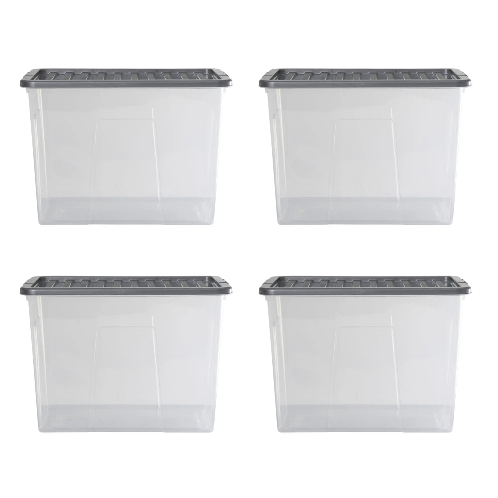 Pack of 4 - 80 Litre Crystal Boxes with Coloured Lids Wham Storage