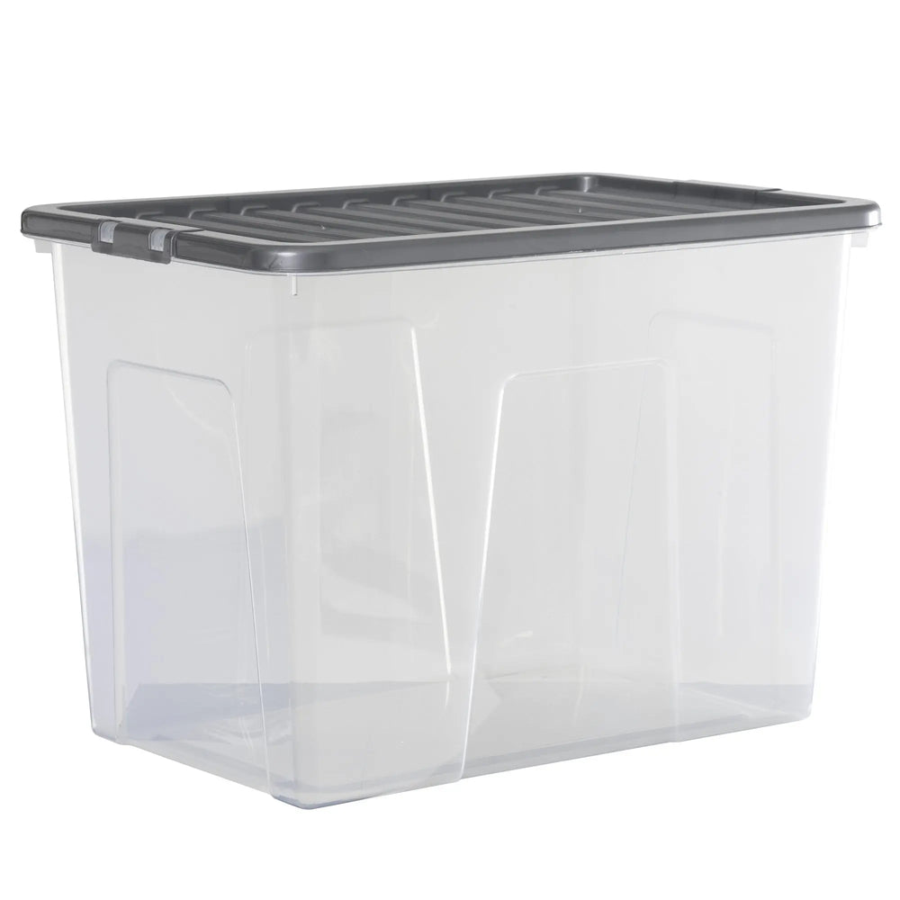 Pack of 4 - 80 Litre Crystal Boxes with Coloured Lids Wham Storage
