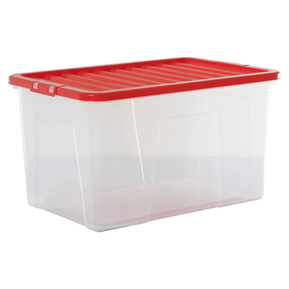 Pack of 4 - Large 60lt Crystal Boxes with Coloured Lids Wham Storage