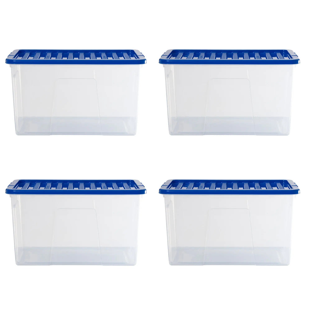 Pack of 4 - Large 60lt Crystal Boxes with Coloured Lids Wham Storage