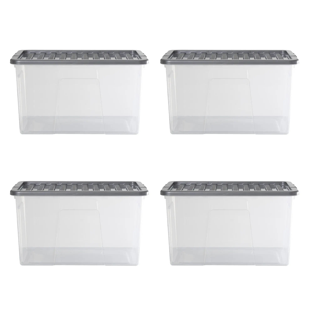 Pack of 4 - Large 60lt Crystal Boxes with Coloured Lids Wham Storage
