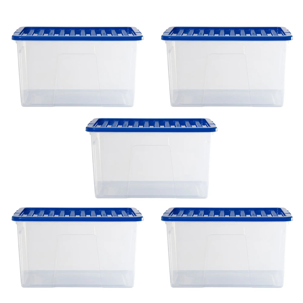 Pack of 5 - Large 60lt Crystal Boxes with Coloured Lids Wham Storage