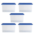 Pack of 5 - Large 60lt Crystal Boxes with Coloured Lids Wham Storage