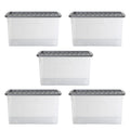 Pack of 5 - Large 60lt Crystal Boxes with Coloured Lids Wham Storage