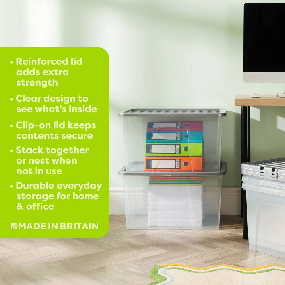 Pack of 5 - Large 60lt Crystal Boxes with Coloured Lids Wham Storage