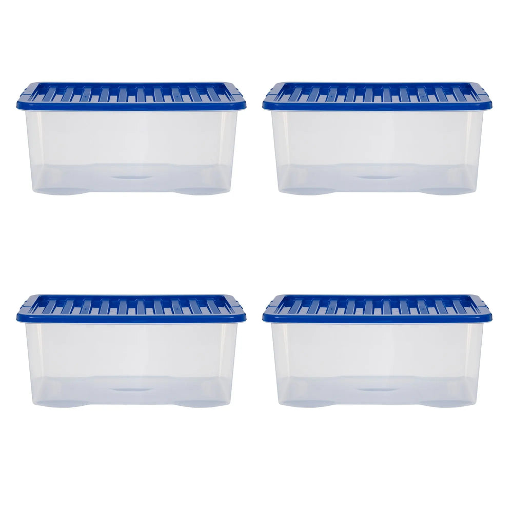 Pack of 4 - Large 45lt Crystal Boxes with Coloured Lids Wham Storage